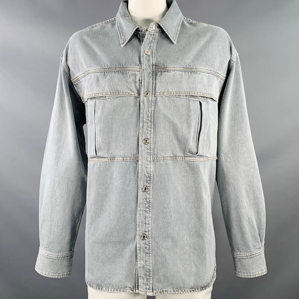 AGOLDE Size XL Grey Cotton Denim Two Pockets Snaps Long Sleeve Shirt